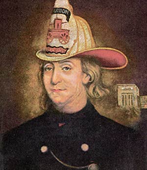 Painting of a Young Benjamin Franklin in a Fire Fighter Uniform